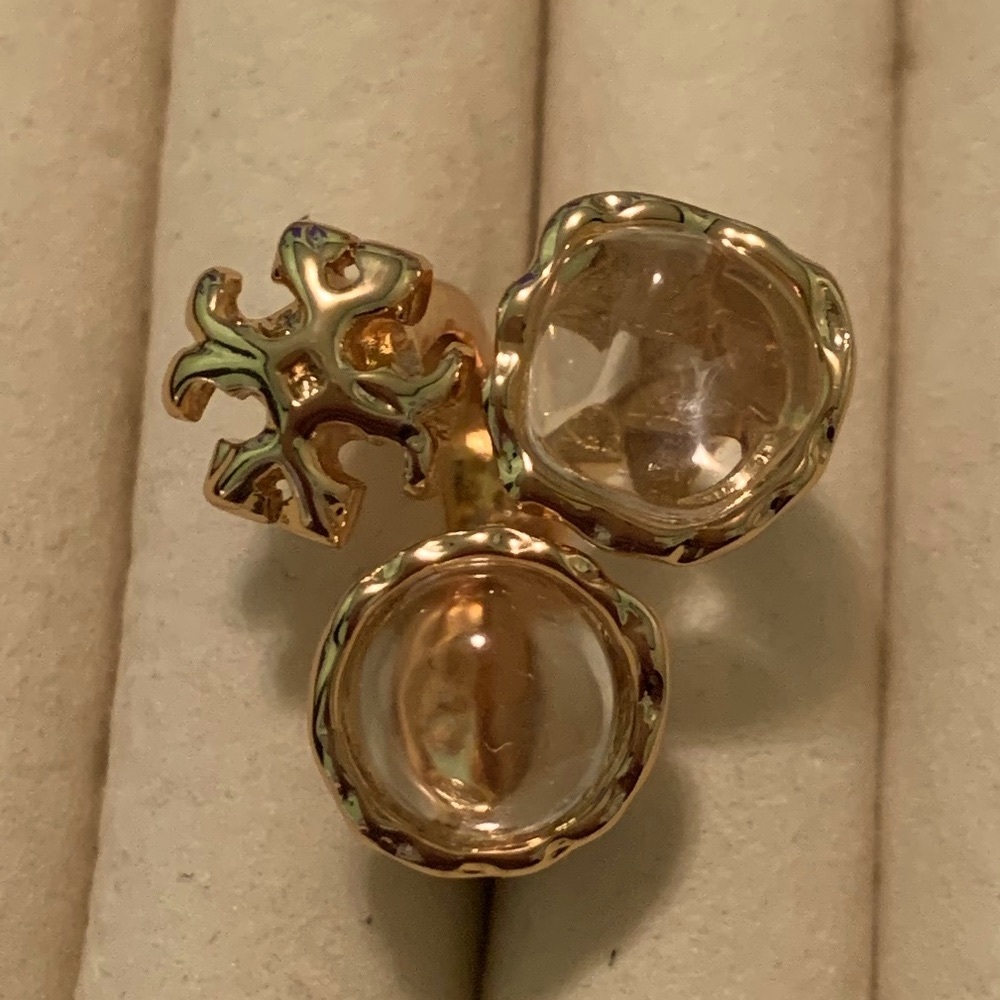 Tory Burch gold Roxanne with clear stones adjustable size Ring - Picture 8 of 8